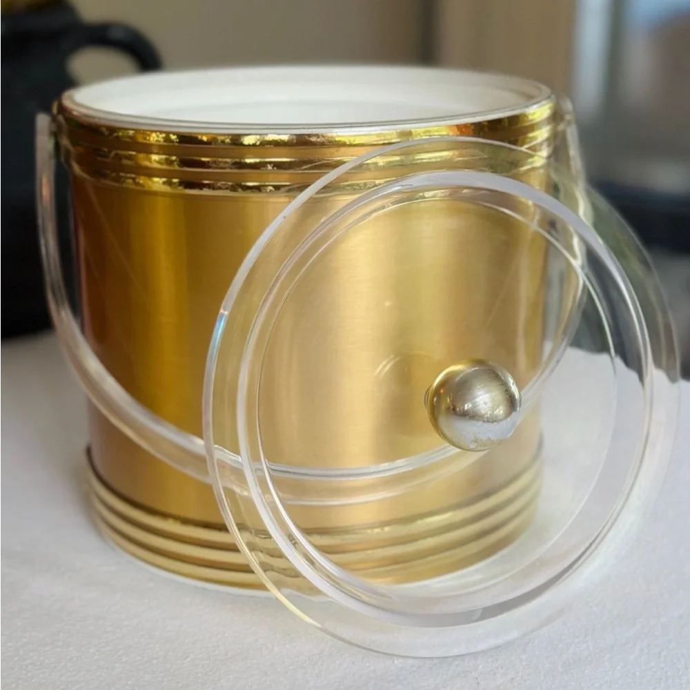 Vintage gold and lucite ice bucket